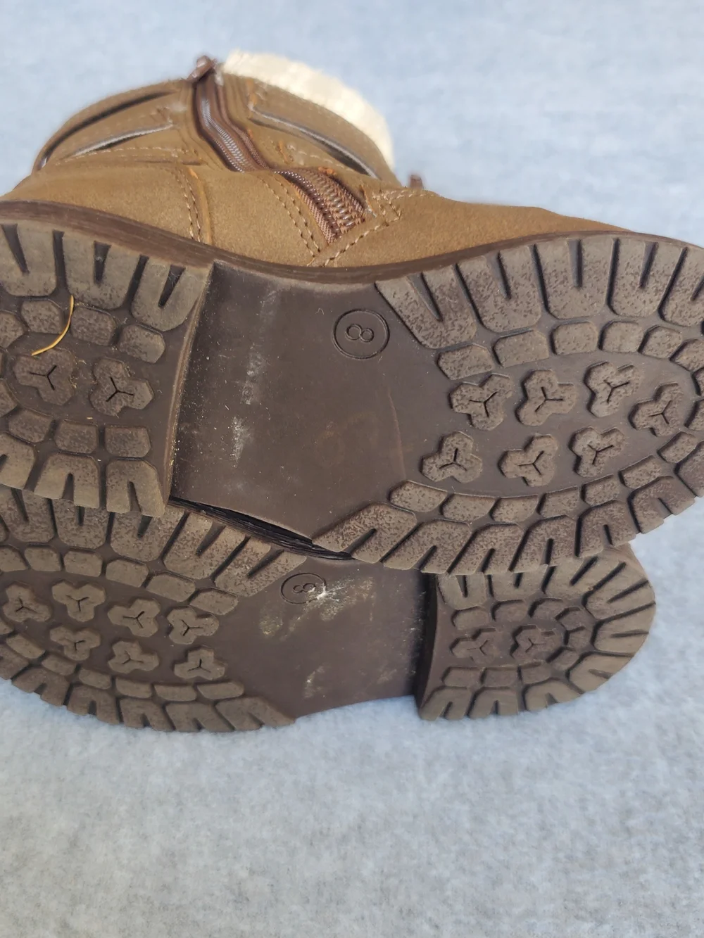 Rachel Shoes Brown Kids Boots with Cream Knit Cuff and Buckle Straps